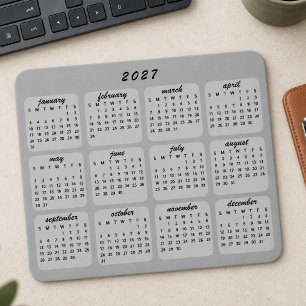 Mousepad Calendário 2027 Minimalista Simples Preto no Cinza