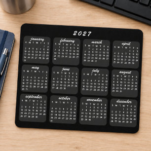 Mousepad Calendário 2027 Minimalista Simples Preto no Cinza