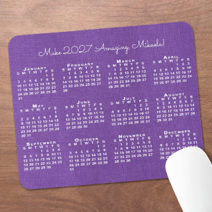Mousepad Calendário 2027 Nome Personalizado Linho Roxo Foto