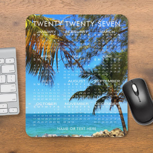 Mousepad Calendário 2027 Praia Tropical ou Sua Foto & Texto