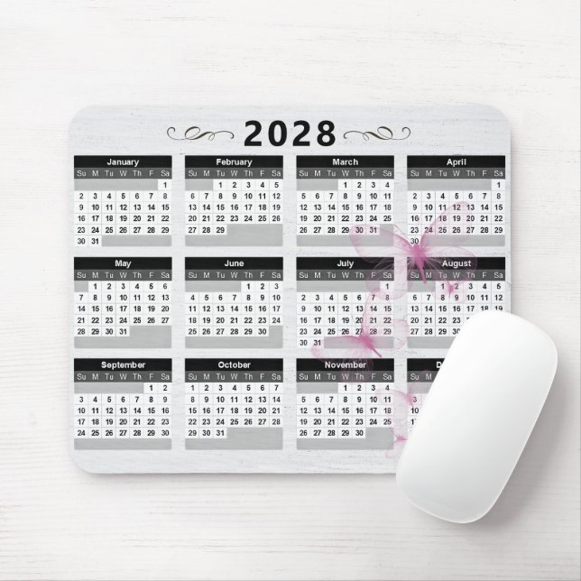 Mousepad Calendário 2028 Borboletas Em Madeira (Com mouse)