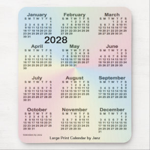Mousepad Calendário 2028 das letras grandes da nuvem do