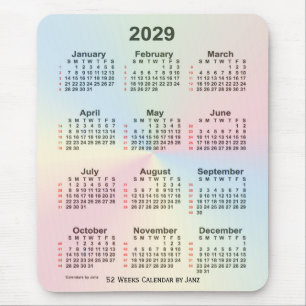Mousepad Calendário 2029 da Rainbow Cloud 52 Week de Janz