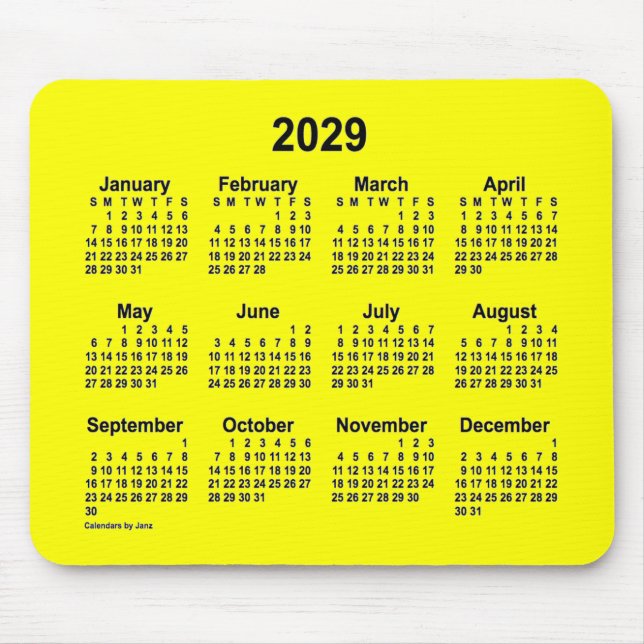 Mousepad Calendário Amarelo 2029 pelo Painel do Mouse Janz (Frente)