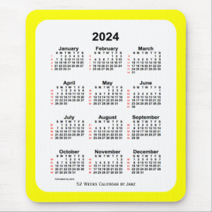 Mousepad Calendário Amarelo de 2024 de 52 Toneladas por Jan