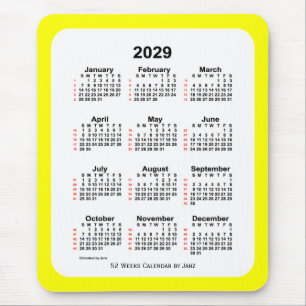 Mousepad Calendário Amarelo de 2029 de 52 Toneladas por Jan
