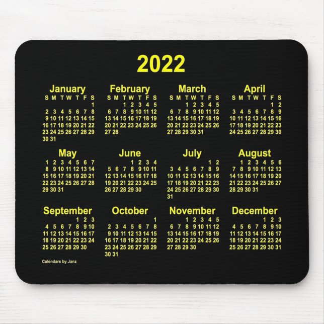 Mousepad Calendário Amarelo Neon 2022 de Janz (Frente)