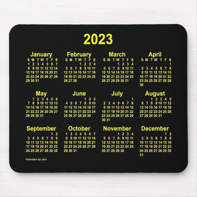 Mousepad Calendário Amarelo Neon 2023 de Janz (Frente)