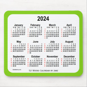 Mousepad Calendário Amarelo Verde de 52 Semanas 2024 por Ja