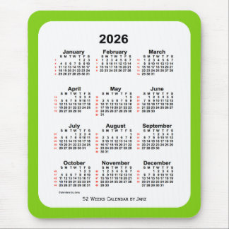 Mousepad Calendário Amarelo Verde de 52 Semanas 2026 por Ja