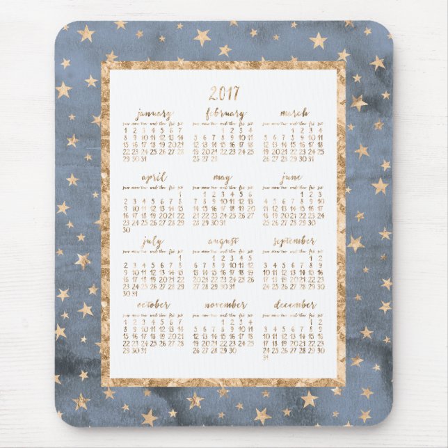 Mousepad Calendário Anual 2017 - Estrelas de Folha Ouro (Frente)