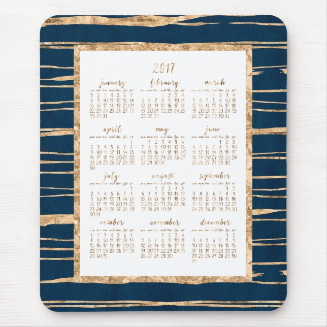Mousepad Calendário Anual 2017 Mouses pads Douradas E Azuis (Frente)