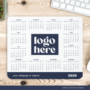 Mousepad Calendário Anual 2026 Logotipo Empresarial Azul Ma