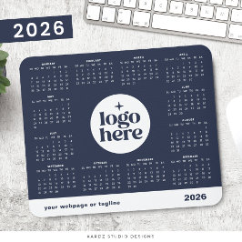 Mousepad Calendário Anual 2026 Logotipo Empresarial Azul Ma