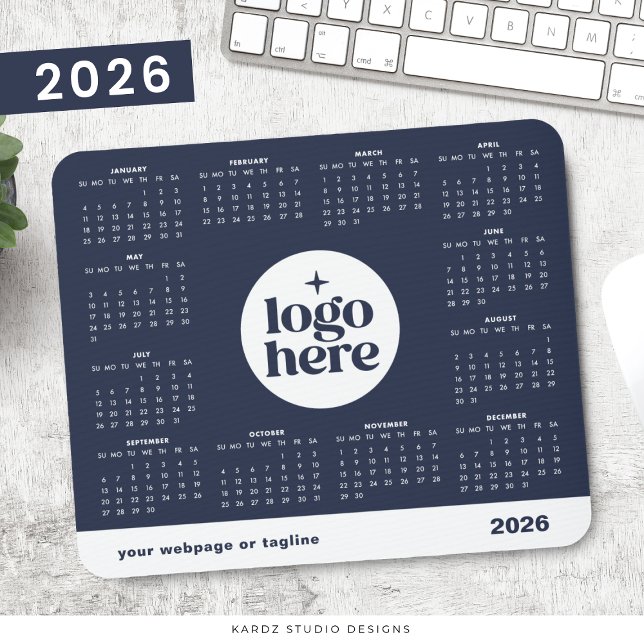 Mousepad Calendário Anual 2026 Logotipo Empresarial Azul Ma (Criador carregado)