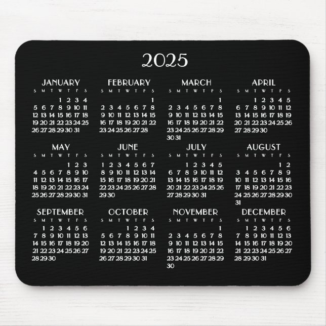 Mousepad Calendário Anual de 2025 do Art Deco (Frente)