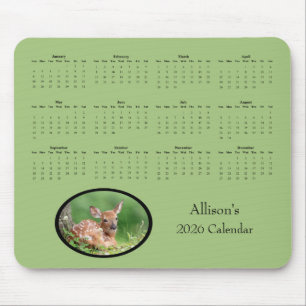 Mousepad Calendário anual de 2026 com filhote de cervo-de-c