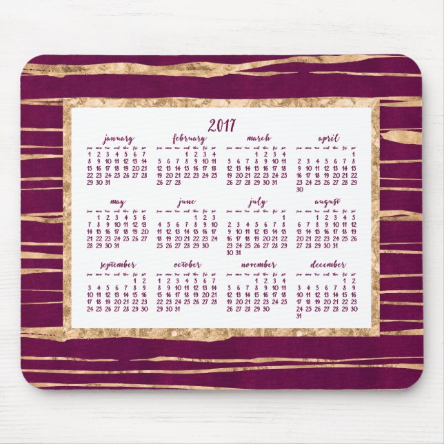 Mousepad Calendário Anual de Folha de Ouro 2017 Mouses pads (Frente)