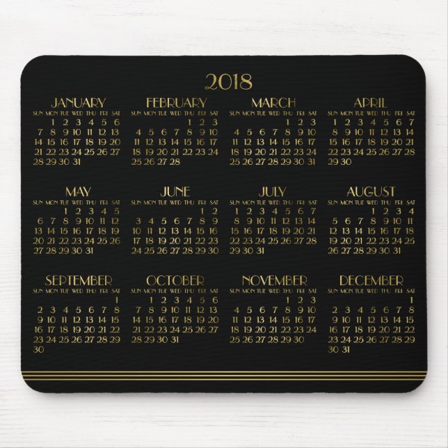 Mousepad Calendário Anual Dourado da Deco de Arte Negra 201 (Frente)