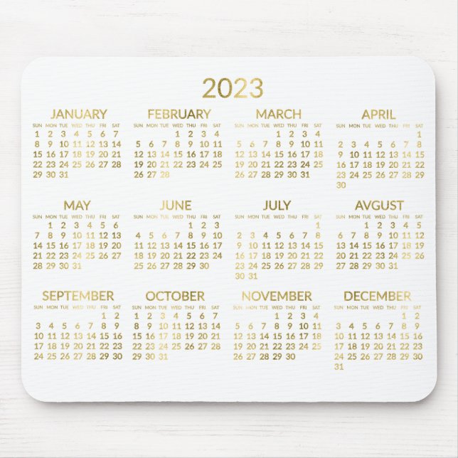 Mousepad Calendário Anual Dourado E Branco 2023 (Frente)