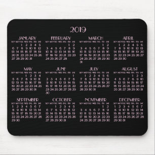 Mousepad Calendário Anual Rosa-Rosa-Arte Preta 2019 Mousepa