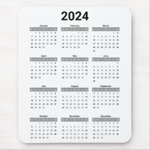 Mousepad Calendário Anual Simples Preto e Branco dos EUA 20