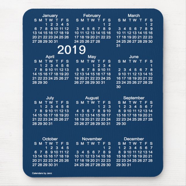 Mousepad Calendário azul das letras grandes da caixa de (Frente)