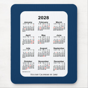 Mousepad Calendário azul de 2028 no Holiday Police Box por