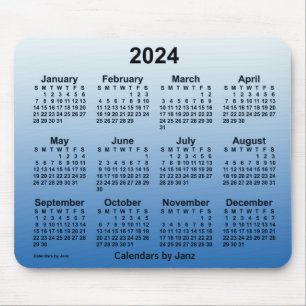Mousepad Calendário azul desbotado de 2024 pelo Painel do 