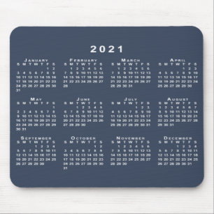 Mousepad Calendário Azul e Branco 2021 do marinho