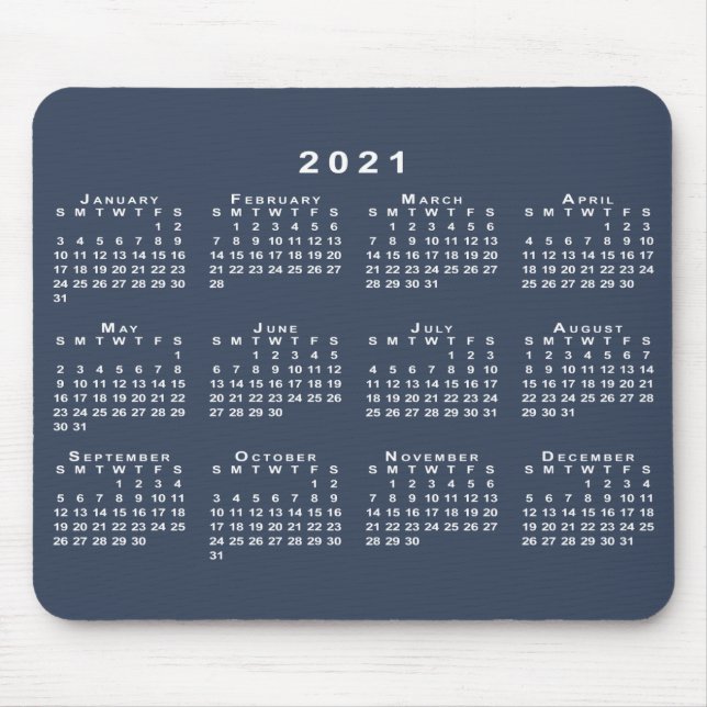 Mousepad Calendário Azul e Branco 2021 do marinho (Frente)