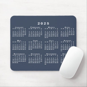 Mousepad Calendário Azul e Branco 2025 do marinho