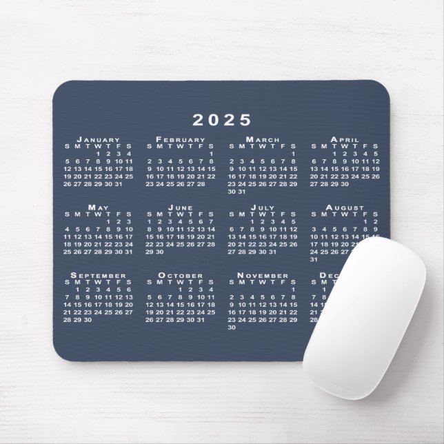 Mousepad Calendário Azul e Branco 2025 do marinho (Com mouse)