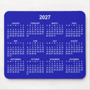 Mousepad Calendário Azul Real e Branco 2027