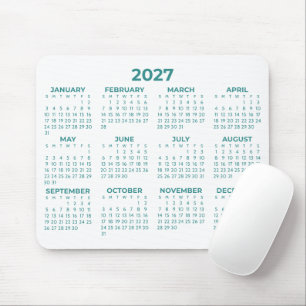 Mousepad Calendário Básico Ano Inteiro 2027 Azul Turquesa B