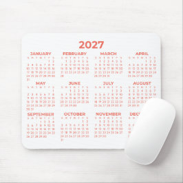 Mousepad Calendário Básico Coral Branco Ano Completo 2027