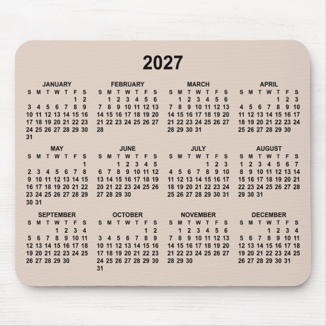 Mousepad Calendário Bege e Preto 2027 (Frente)