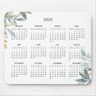 Mousepad Calendário Botânico Elegante Simples 2025 Mousep