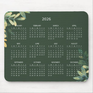 Mousepad Calendário Botânico Elegante Simples 2026 Mousep