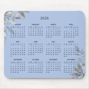 Mousepad Calendário Botânico Elegante Simples 2026 Mousep