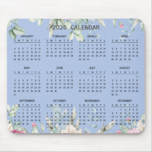 Mousepad Calendário Botânico Simples e Elegante de 2026 M