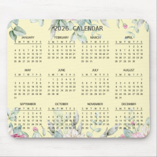 Mousepad Calendário Botânico Simples Elegante 2026 Mousep