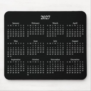 Mousepad Calendário Branco 2027 em Preto