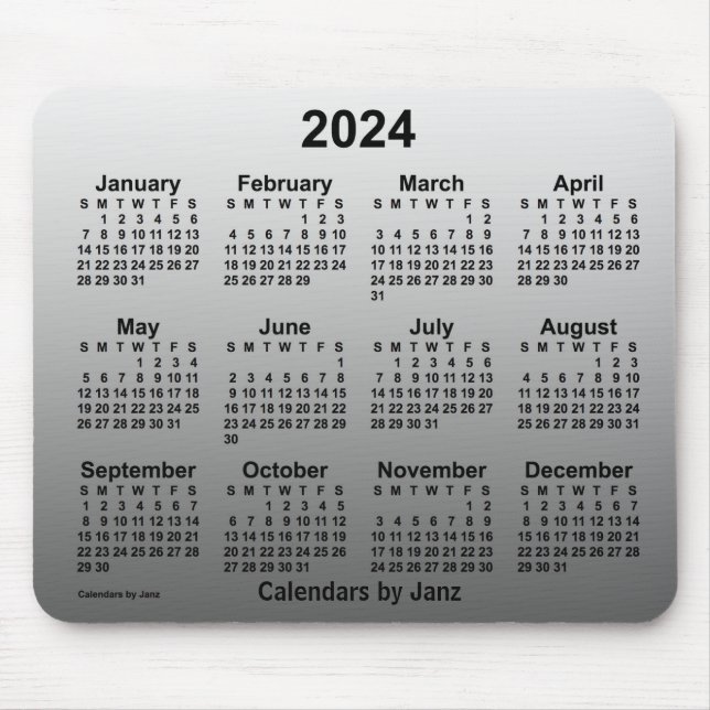Mousepad Calendário Branco apagado de 2024 pelo Painel do M (Frente)