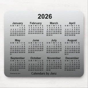 Mousepad Calendário Branco apagado de 2026 pelo Painel de 