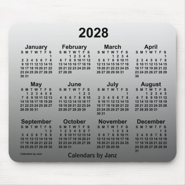 Mousepad Calendário Branco apagado de 2028 pelo Painel do M (Frente)