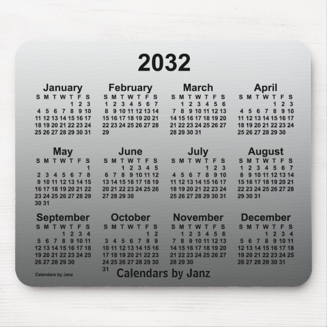 Mousepad Calendário Branco apagado de 2032 por Janz (Frente)