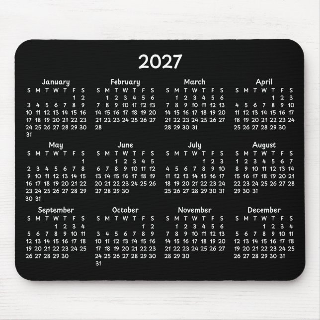 Mousepad Calendário Branco Caprichoso 2027 em Preto (Frente)