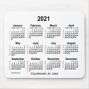 Mousepad Calendário branco de 2021, de 52 semanas, por Jan