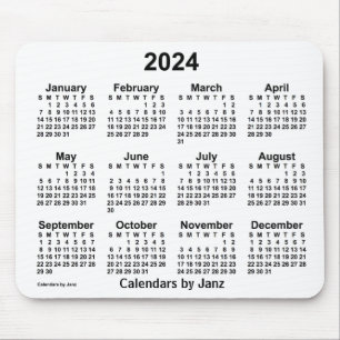 Mousepad Calendário branco de 2024 pelo Painel do mouse Ja